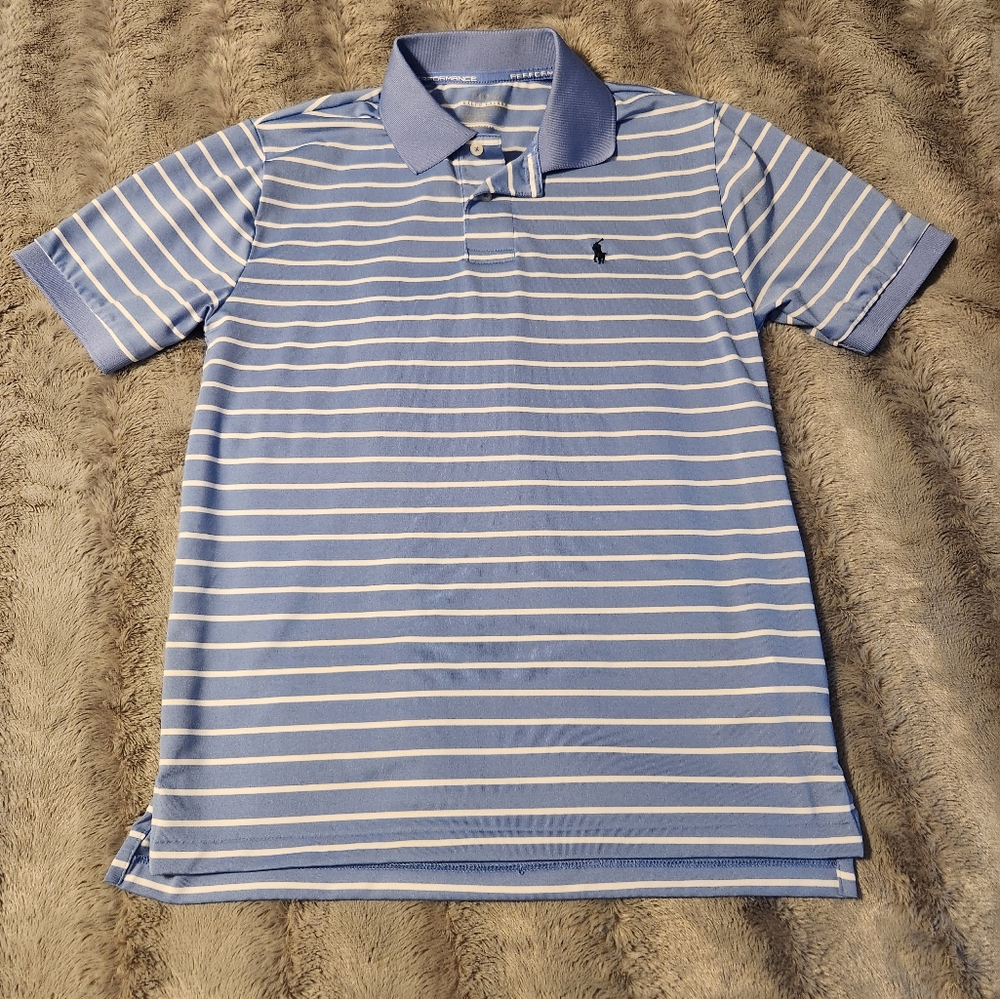 Polo by Ralph Lauren Blue and White Striped Polo Shirt For Young Men.